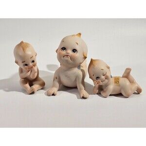 PLK Vintage LOT OF 3 Ceramic Action Bisque Kewpie Dolls Figurines 3" - 4.5" EUC
